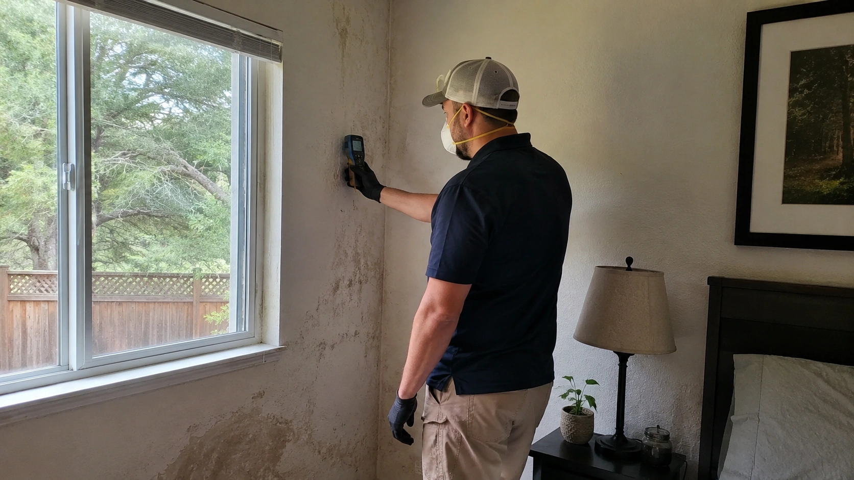 Technician reviewing mold and moisture concerns inside a Santa Rosa home