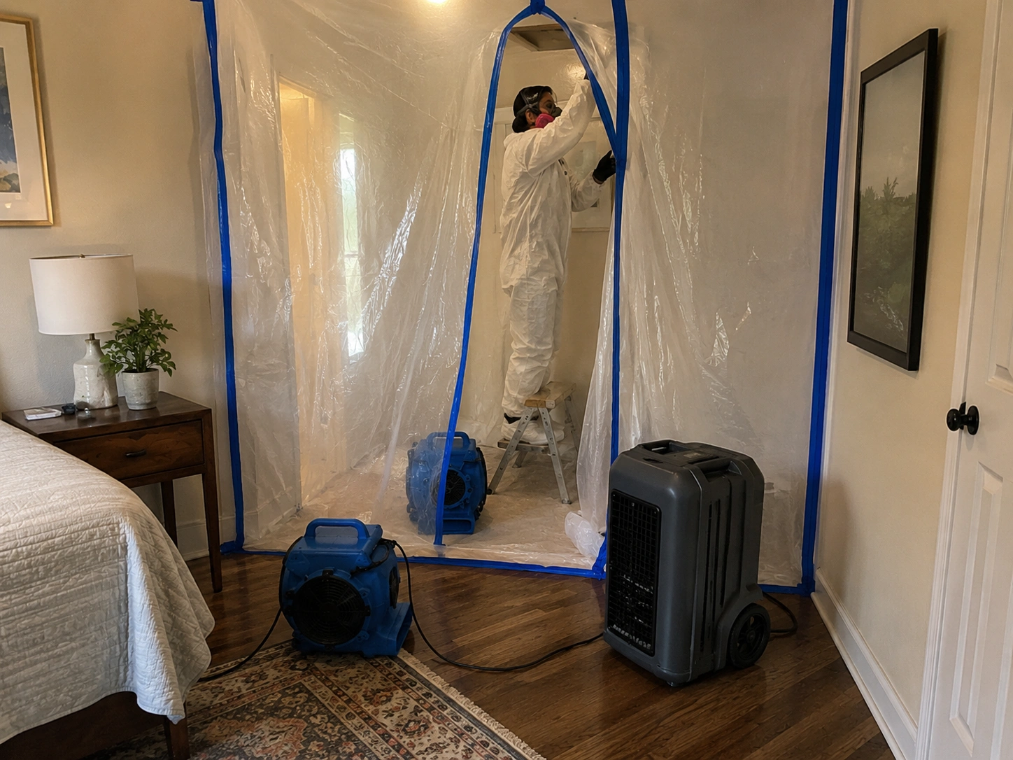 Mold remediation setup in a Santa Rosa home
